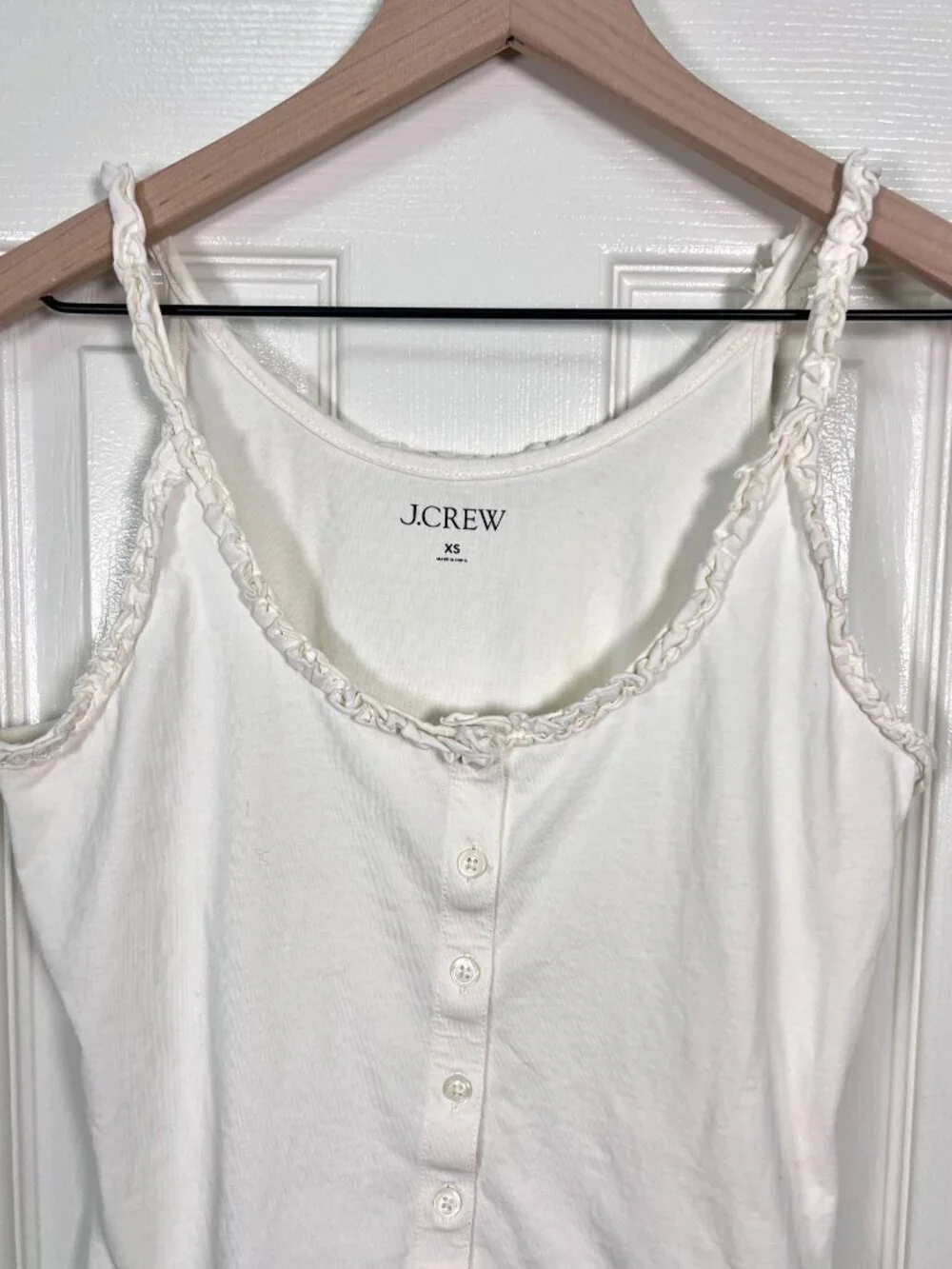 J. Crew Broken in Jersey Button Front Tank with Ruffle Straps Ivory Size XS